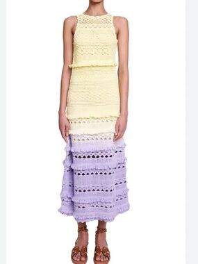 Maje Ombre Crochet Midi Skirt in Yellow and Lavender